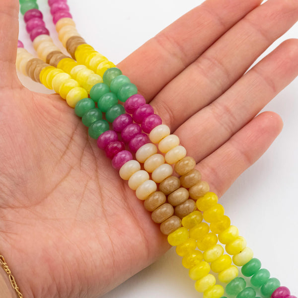 Multi-color Jade Rondelle Beads Smooth Rondelle Beads Size 5x8mm 15.5'' Strand Multicolor