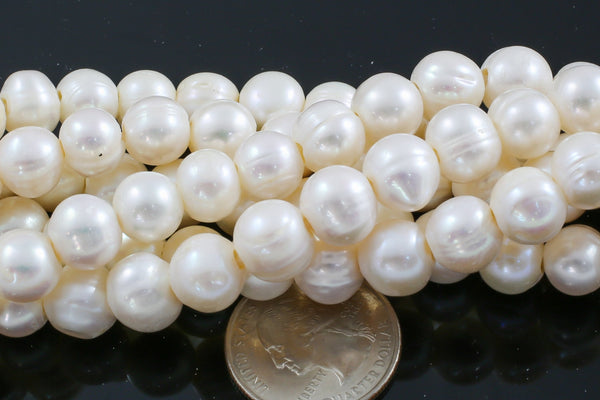 Natural 11-12mm Large Hole Freshwater Pearl, 8 Inch Strand Gemstone Beads