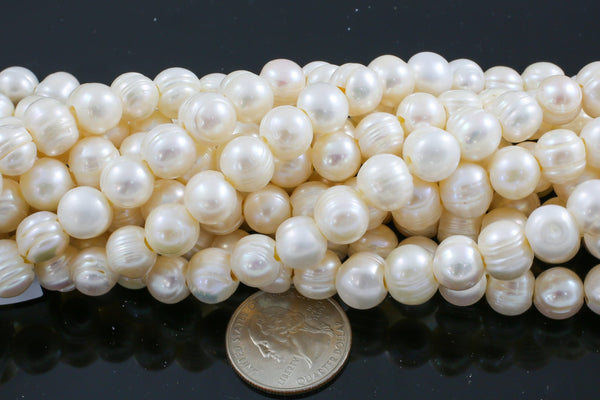 9mm Large Hole Freshwater Pearl, 8 Inch Strand Big Hole Beads