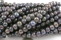 10-11mm Large Hole Freshwater Peacock Pearl, 8 Inch Strand Big Hole Beads