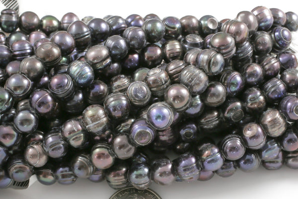 10-11mm Large Hole Freshwater Peacock Pearl, 8 Inch Strand Big Hole Beads