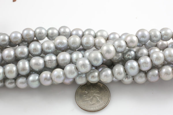 Natural 10-11mm Large Hole Freshwater Gray Pearl, 8 Inch Strand AAA Quality AAA Quality Gemstone Beads