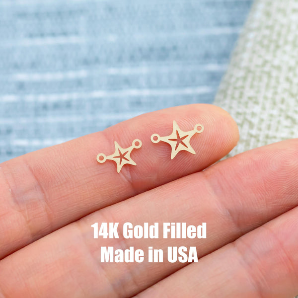 Starfish star fish Connector Permanent Jewelry Connector- Intricate Detail - 14kt gold filled or Sterling Silver - Made in the USA - Custom