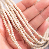 Real Ethiopian African Glass Beads 23" inches Eggshell Beige Heishi Rondelle Spacers 4mm 4.5mm about 195 beads