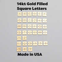 Square Letter Connectors 14K Gold Filled Made in USA - 6mm Alphabet Number Connector for Bracelet - Initial Charm Permanent Jewelry Supplies