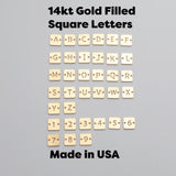 Square Letter Connectors 14K Gold Filled Made in USA - 6mm Alphabet Number Connector for Bracelet - Initial Charm Permanent Jewelry Supplies