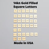 Square Letter Connectors 14K Gold Filled Made in USA - 6mm Alphabet Number Connector for Bracelet - Initial Charm Permanent Jewelry Supplies