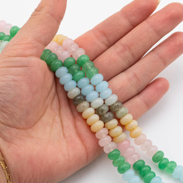 Multi-color Jade Rondelle Beads Smooth Rondelle Beads Size 5x8mm 15.5'' Strand Multicolor