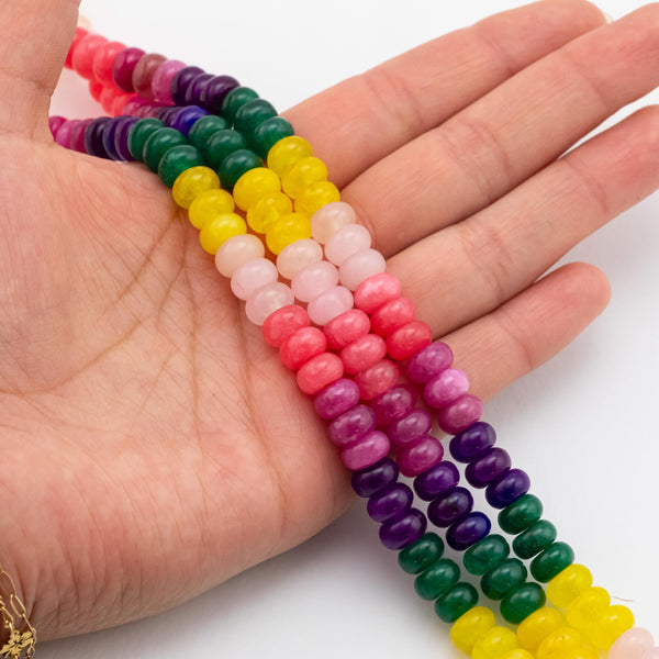 Multi-color Jade Rondelle Beads Smooth Rondelle Beads Size 5x8mm 15.5'' Strand Multicolor