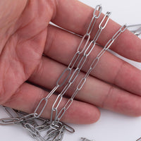 Stainless Steel PAPERCLIP Flat Chain - Yard or Full Spool - High Quality Polished Stainless Steel - Hypoallergenic 2.5mm 3mm 4mm