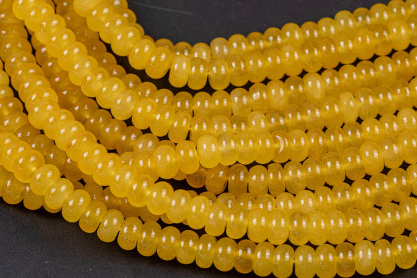Honey Yellow-Colored Jade - High Quality in Roundel, 8mm- Full 15.5 Inch Strand-Full Strand 15.5 inch Strand Smooth Gemstone Beads