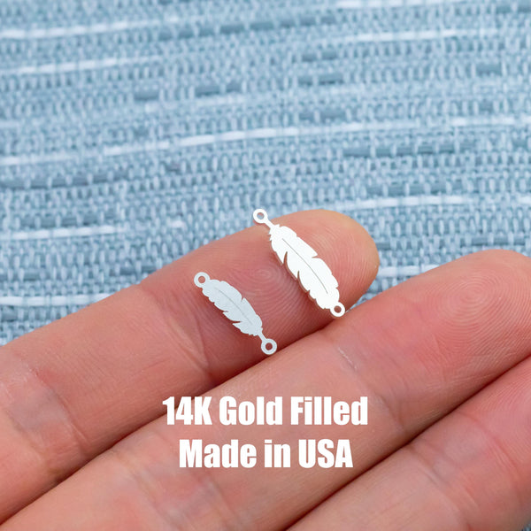 Feather Connector Permanent Jewelry Connector- Intricate Detail - 14kt gold filled or Sterling Silver - Made in the USA - Custom