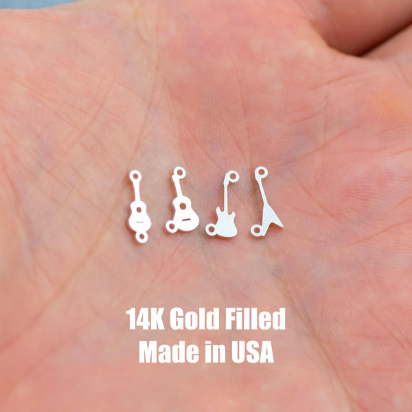 Guitar Music Connector Permanent Jewelry Connector- Intricate Detail - 14kt gold filled or Sterling Silver - Made in the USA - Custom