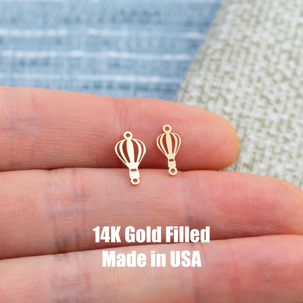 Hot Air Balloon Connector Permanent Jewelry Connector- Intricate Detail - 14kt gold filled or Sterling Silver - Made in the USA - Custom