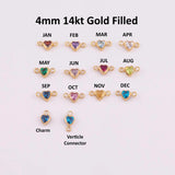 4mm 14kt Gold Filled Heart Shaped Birthstone CONNECTORS - 4mm Heart CZs - You Choose Mix & Match - Permanent Jewelry Supply
