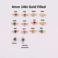 4mm 14kt Gold Filled Heart Shaped Birthstone CONNECTORS - 4mm Heart CZs - You Choose Mix & Match - Permanent Jewelry Supply