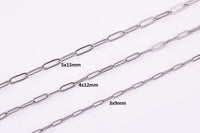 Stainless Steel PAPERCLIP Flat Chain - Yard or Full Spool - High Quality Polished Stainless Steel - Hypoallergenic 2.5mm 3mm 4mm