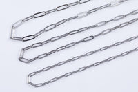 Stainless Steel PAPERCLIP Flat Chain - Yard or Full Spool - High Quality Polished Stainless Steel - Hypoallergenic 2.5mm 3mm 4mm