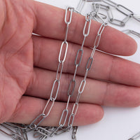 Stainless Steel PAPERCLIP Flat Chain - Yard or Full Spool - High Quality Polished Stainless Steel - Hypoallergenic 2.5mm 3mm 4mm