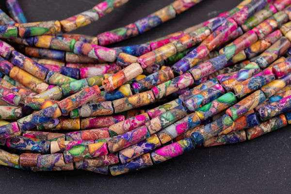 Multi Color Jasper beads tube tubular beads 15.5" 4x13mm