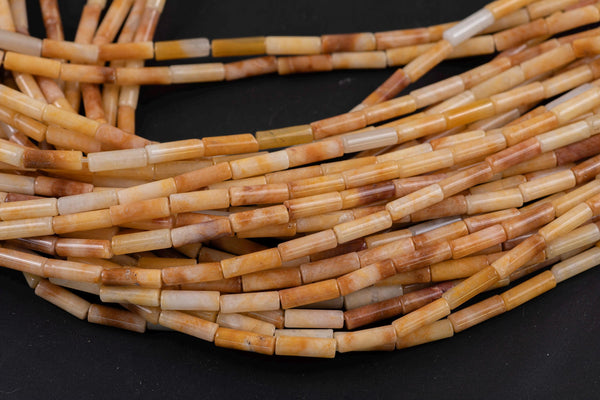 Yellow Jade- beads tube tubular beads 15.5" 4x13mm