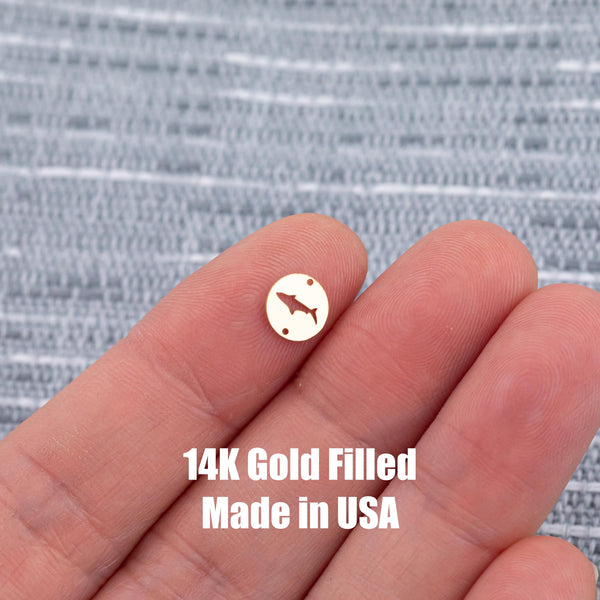 Shark Disc- Connector - Intricate Detail - 14kt gold filled or Sterling Silver - Made in the USA - Custom
