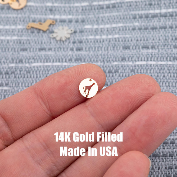 Giraffe Disc- Connector - Intricate Detail - 14kt gold filled or Sterling Silver - Made in the USA - Custom