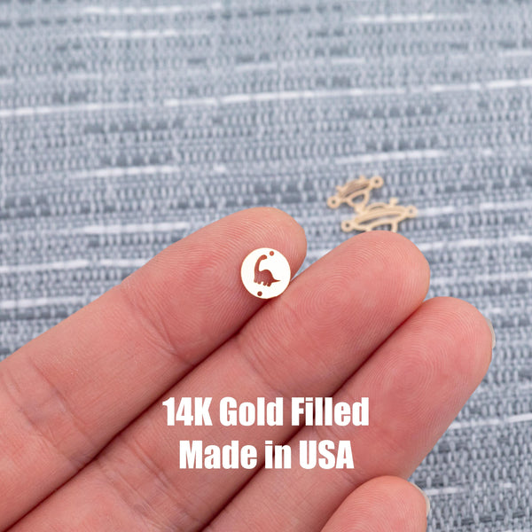 Dinosaurs Disc- Connector - Intricate Detail - 14kt gold filled or Sterling Silver - Made in the USA - Custom