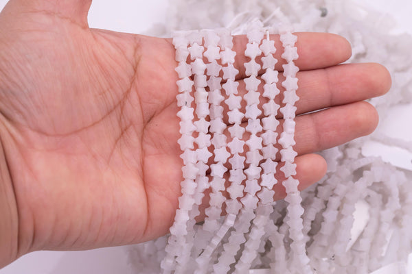 Natural White Jade Beads 6mm Star Shaped Real Gemstone 15" Strand Smooth Gemstone Beads
