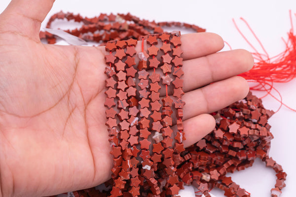 Natural Red Jasper Beads 6mm Star Shaped Real Gemstone 15" Strand Smooth Gemstone Beads
