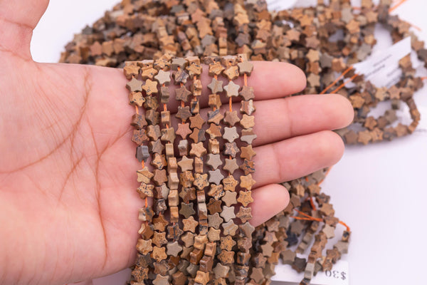 Natural Picture Jasper Beads 6mm Star Shaped Real Gemstone 15" Strand Smooth Gemstone Beads