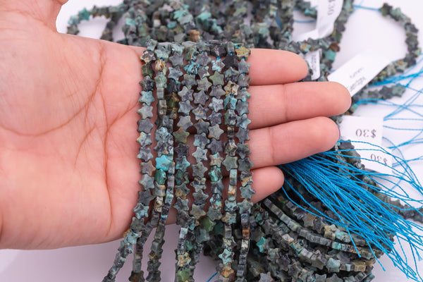 Natural African Turquoise 6mm Star Shaped Real Gemstone 15" Strand Smooth Gemstone Beads