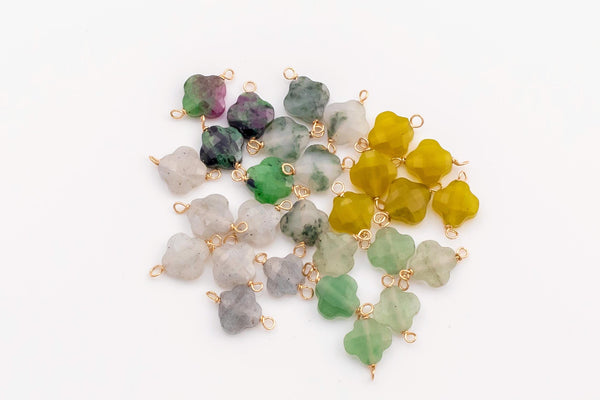 USA Gold Filled Permanent Jewelry Faceted Gemstone Clover Flower Connector or Charm- 1420 Gold Filled or 925 Sterling Silver- 8mm