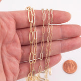 Paperclip chain 14k gold plated ion pvd plated brass - by the yard 2mm 3mm 4mm 5mm flat
