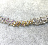 RHINESTONE SPACERS Spacer -- Sizes: 4mm 5mm 6mm 8mm 10mm 12mm-- Roundel. Clear or ClearAB, Gold or Silver Plated. 100 pcs. AAA quality.