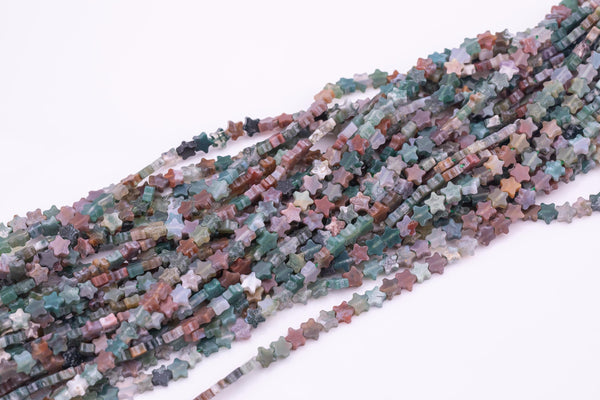 Natural Indian Agate Fancy Agate Beads 6mm Star Shaped Real Gemstone 15" Strand Smooth Gemstone Beads