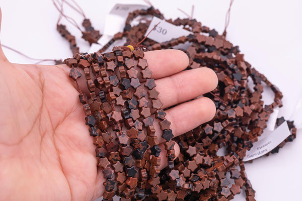 Natural Mahogany Jasper 6mm Star Shaped Real Gemstone 15" Strand Smooth Gemstone Beads