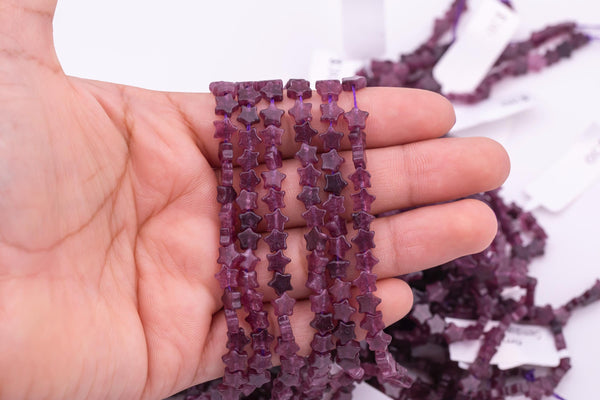 Natural Purple Lepidolite Beads 6mm Star Shaped Real Gemstone 15" Strand Smooth Gemstone Beads