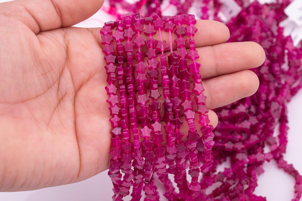Fuchsia Hot Pink Jade 6mm Star Shaped Real Gemstone 15" Strand Smooth Gemstone Beads