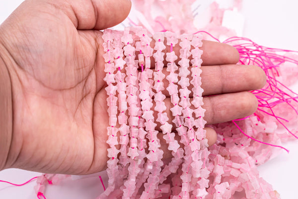 Natural Rose Quartz Beads 6mm Star Shaped Real Gemstone 15" Strand Smooth Gemstone Beads