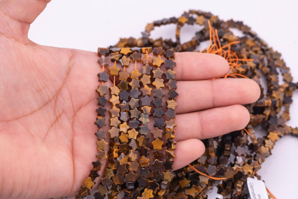 Natural Tiger's Eye Tiger Eye Beads 6mm Star Shaped Real Gemstone 15" Strand Smooth Gemstone Beads