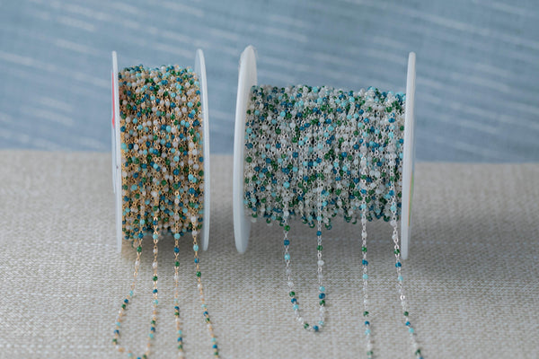 Lighter Blue Umbre- 1.5mm Gold-filled Or Sterling Silver Multi Color Enamel Chain by the foot or 50 feet-- Permanent Jewelry Chain