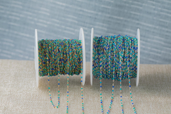 Ocean Blue Umbre- 1.5mm Gold-filled Or Sterling Silver Multi Color Close Enamel Chain by the foot or 50 feet-- Permanent Jewelry Chain