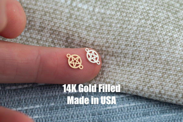 Pentagram Connector - Intricate Detail - 14kt gold filled or Sterling Silver - Made in the USA - Custom
