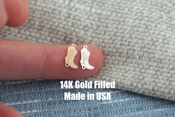 Fancy Cowgirl Cowboy Boots Connector - 14Kt Gold Filled or Sterling Silver- Boots Connectors - Bracelet or Necklace Permanent Jewelry Supply