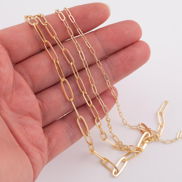 Paperclip chain 14k gold plated ion pvd plated brass - by the yard 2mm 3mm 4mm 5mm flat