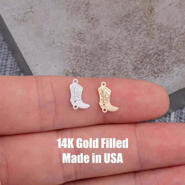 Fancy Cowgirl Cowboy Boots Connector - 14Kt Gold Filled or Sterling Silver- Boots Connectors - Bracelet or Necklace Permanent Jewelry Supply
