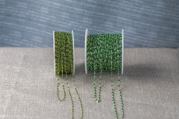 Emerald Green- 1.5mm Gold-filled Or Sterling Silver Multi Enamel Chain by the foot or 50 feet-- Permanent Jewelry Chain-