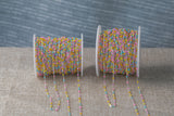 Pastel Multi- 1.5mm Gold-filled Or Sterling Silver Multi Color Close Spacing Enamel Chain by the foot or 50 feet-- Permanent Jewelry Chain