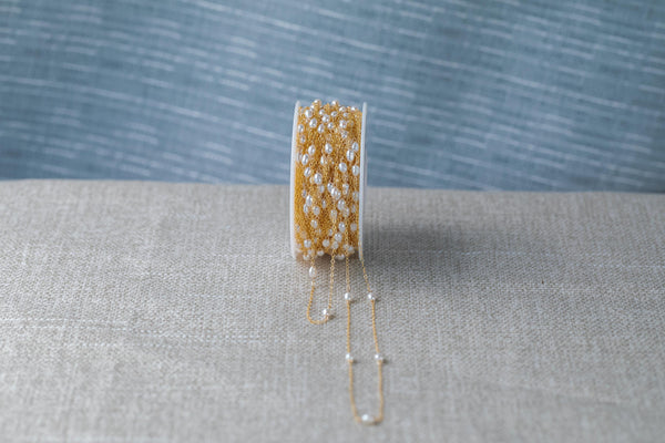 Gold Filled Freshwater Pearl Rosary Chain, Wholesale, BULK Low Price, Chain by foot- Hand made In House Permanent Jewelry Chain